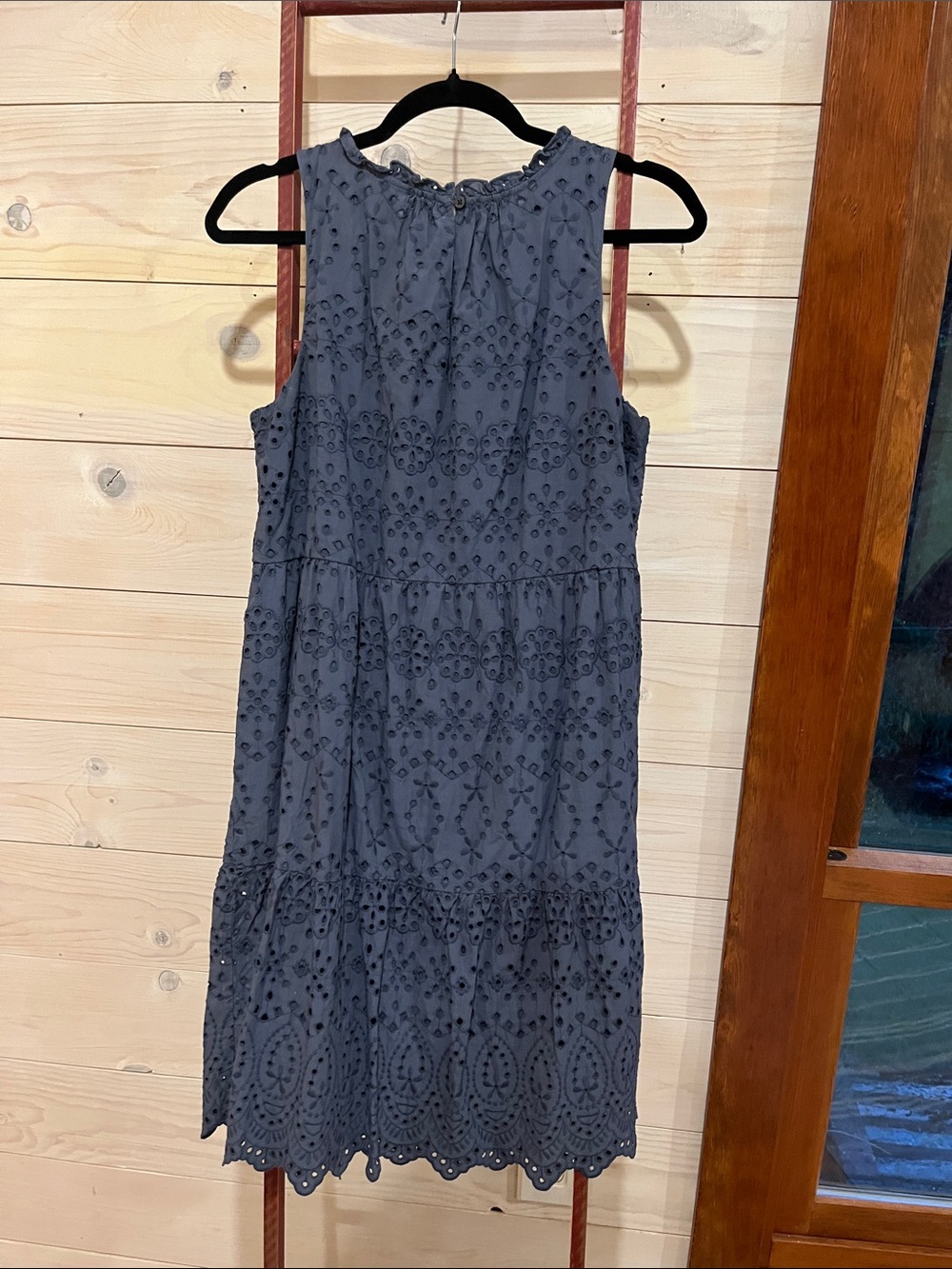 LOFT Navy Blue Eyelet Tiered Sleeveless Dress - Picture 3 of 11